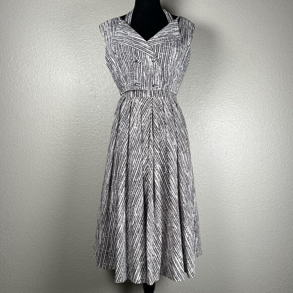 Vintage 1950s Sz 2P Black & White Full Skirt Halter Party Dress Rockabilly+Vest - Picture 7 of 12